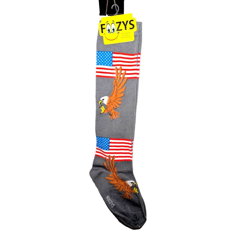 Foozys USA Flag And Eagle Socks Knee High Size 9-11 Unisex Patriotic Gift NEW